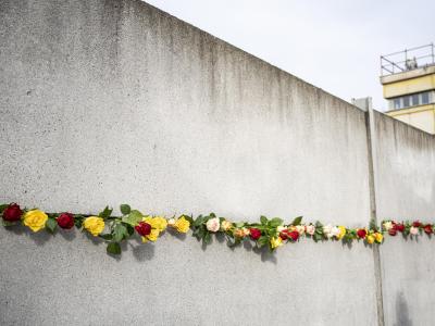  Diese Blumen erinnern an den Fall der Berliner Mauer vor 32 Jahren. Foto: Fabian Sommer/dpa 