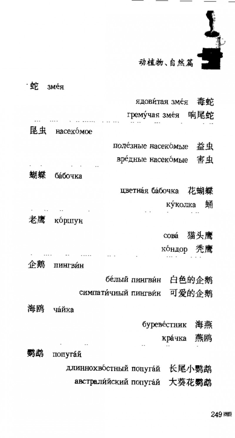 赵雪 初学俄语会话必备词汇3000个 3000 самых необходимых слов русского языка (张如奎， Чжан Жукуэй, Чжао Сюэ.) (Z-Library)_Page265